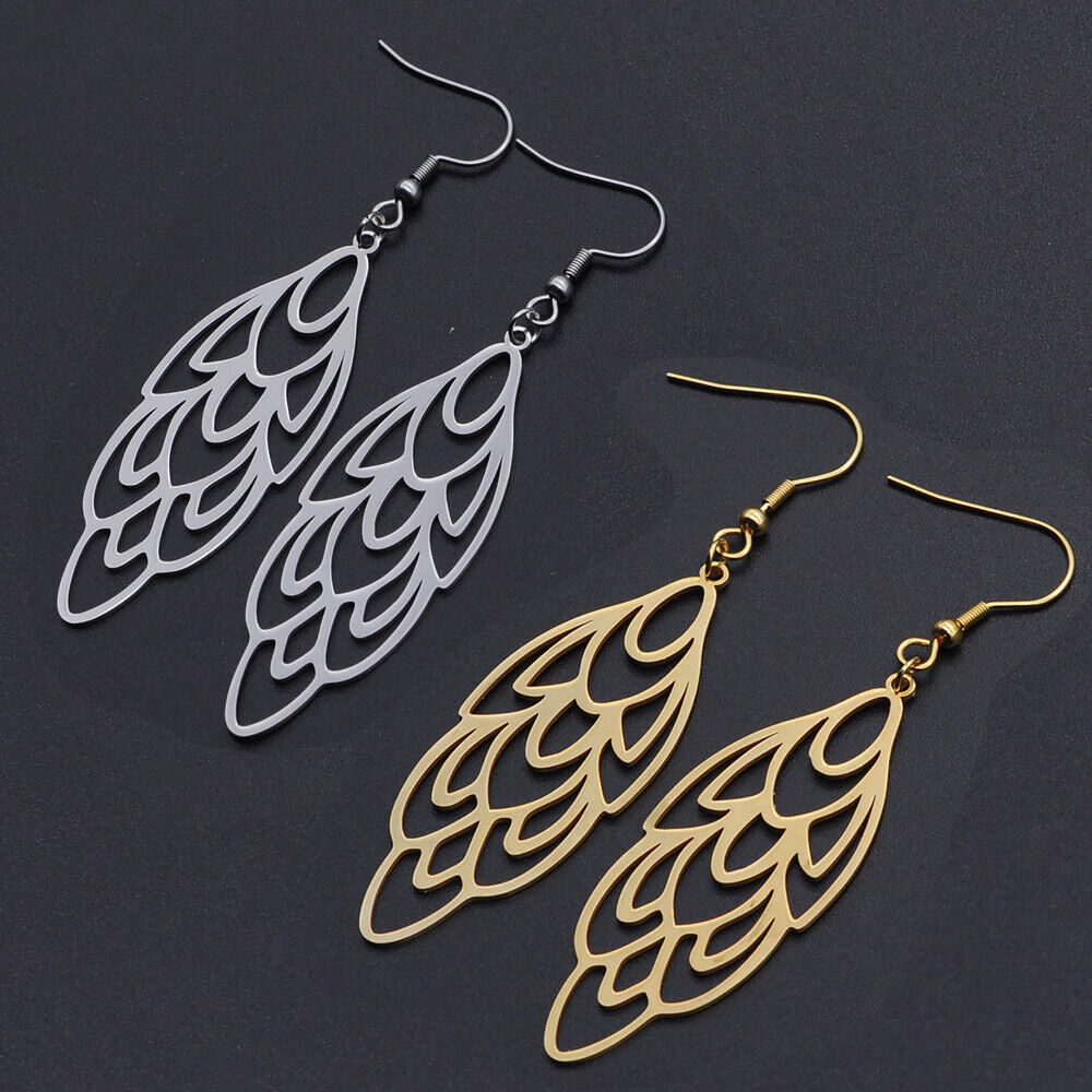 201 Stainless Steel Dangle Earrings Peacock Feather Silver 76mm Pin: 0.6mm Z393