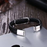 Stainless Steel Leather Bracelet 8 Inches 12MM  Magnetic L397