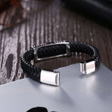 Stainless Steel Leather Bracelet 8 Inches 12MM  Magnetic L397