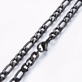 Stainless Steel Figaro Link Necklaces Lobster Black 20"  51cm Lobster Clasp Z564