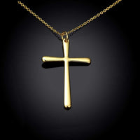 Yellow Gold Plated Necklace Women's Pendant Cross 20 Inches 1MM Lobster B139