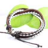 Genuine Leather Bracelet Men's Unisex Braided Wrap Tribal Brown White H195