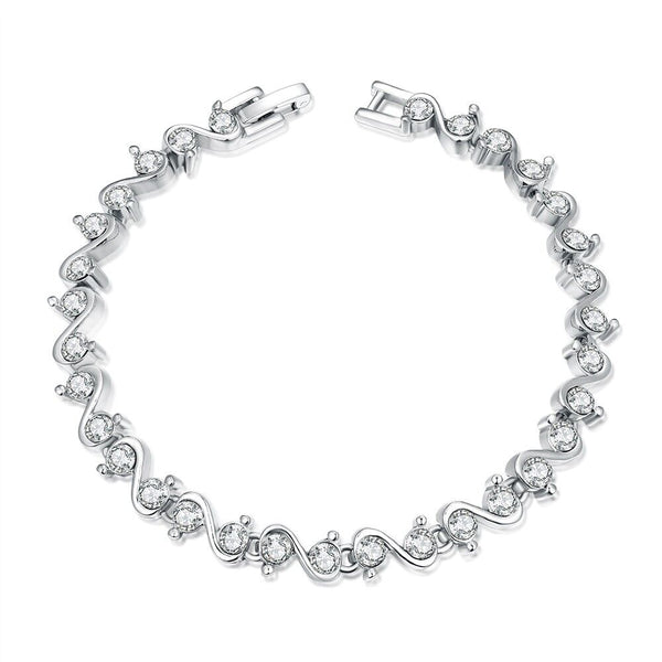 Platinum Plated Bracelet Zirconia Snap Box 8 Inches 7MM L151