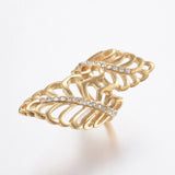 Stainless Steel Rhinestone Ring Wide Band Rings Hollow Leaf Gold Size 8 Z703