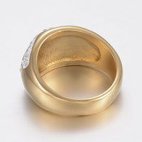 Stainless Steel Ring Wide Band Rings  Clay Rhinestones Gold Size 7 17mm Z709