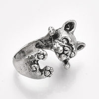 Cuff Ring English Bulldog Dog Pug Antique Silver Size 4 Adjustable 15mm P455
