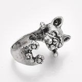 Cuff Ring English Bulldog Dog Pug Antique Silver Size 4 Adjustable 15mm P455