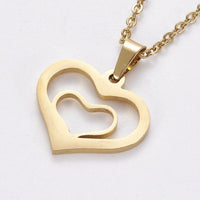 Stainless Steel Set Earring Pendant Necklace Heart Gold 18" P798