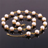 Gold Plated Necklace Pink Pearl Women's Lobster Clasp L119