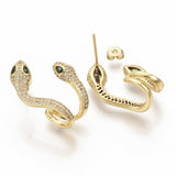 Cubic Zirconia Stud Earrings  Backs Snake Real Gold 26.5x18.5mm 0.7mm Z365