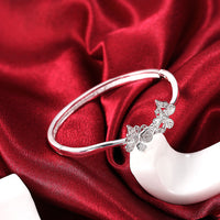 Sterling Silver Plated Bracelet Flower Bangle 4MM Clip L250