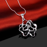 Sterling Silver Plated Necklace Pendant Flower 18" 1MM Lobster Clasp B372