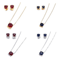 Stainless Steel Set Pendant Necklace Earrings Zirconia Red Gold 17.71" P723