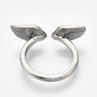 Alloy Cuff Finger Ring Wings Antique Silver Size 5 Adjustable 16mm P461