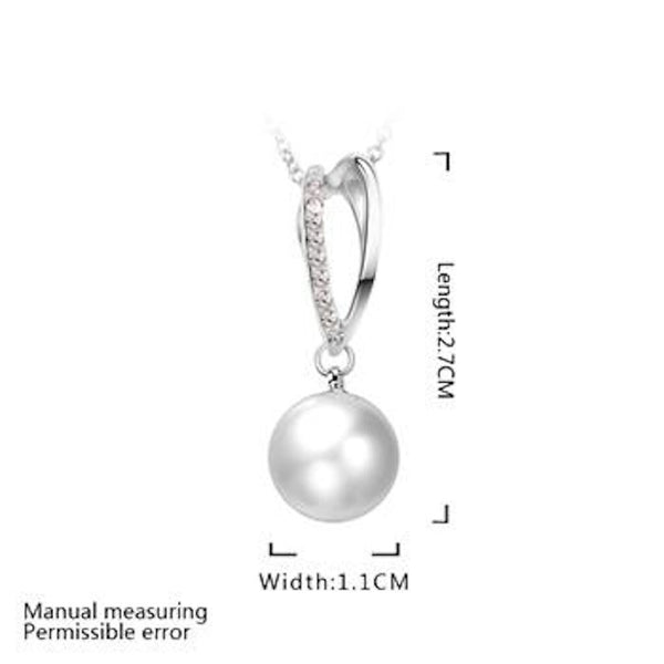 White Gold Plated Necklace Pendant Glass Pearl Zirconia 20 Inch 1MM Lobster B87