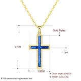 Yellow Gold Plated Necklace Women's Pendant Cross Blue Opal Lobster Clasp B180