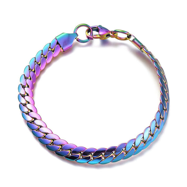 Stainless Steel Cuban Bracelet Lobster Multi-color 7" 6.3mm Z199