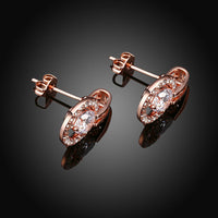 Rose Gold Plated Earrings Stud AAA Zirconia Push Back .48" L317