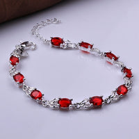 Sterling Silver Plated Red Zirconia Lobster 8 Inches 2.7MM  Bracelet L138