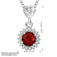 Sterling Silver Plated Necklace Pendant Red Zirconia 17.5 Inches 1.2MM Lobster B3