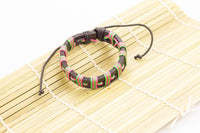 Genuine Leather Handmade Bracelet Men's Unisex Wrap Tribal Black Pink Adjust H16