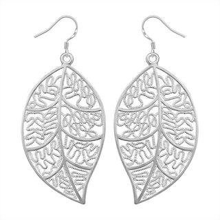 Sterling Silver Plated Chandelier Leaves Hoop Pierced Earrings L151