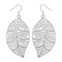 Sterling Silver Plated Chandelier Leaves Hoop Pierced Earrings L151