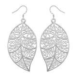 Sterling Silver Plated Chandelier Leaves Hoop Pierced Earrings L151