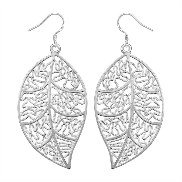 Sterling Silver Plated Chandelier Leaves Hoop Pierced Earrings L151