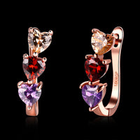 Rose Gold Plated Earrings  AAA Zirconia Latch Back Hearts .2" L275