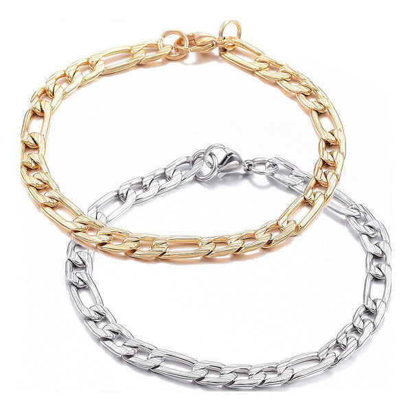 304 Stainless Steel Bracelet Figaro Chains Lobster Clasp Gold 7.8" 6mm  A80