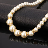 Gold Plated Necklace Pearl White Round Resizable L139 For Women