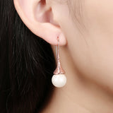 Rose Gold Plated  Earrings Threader Synthetic Pearl Fish Hook .48" L276