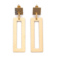 Stainless Steel Dangle Stud Earrings Laser Cut Rectangle Gold 64mm 0.8mm Z339