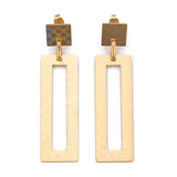 Stainless Steel Dangle Stud Earrings Laser Cut Rectangle Gold 64mm 0.8mm Z339