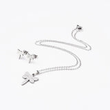 Stainless Steel Set Pendant Necklace Earrings Lobster Dragonfly Silver 17" A448