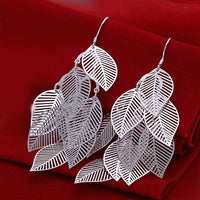 Sterling Silver Plated Chandelier Leaves Bali Hoop Pierced Earrings L155