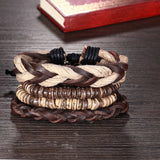 Leather Bracelet Adjustable Size Handmade Brown  Beige 45MM Lace Up Clasp L529