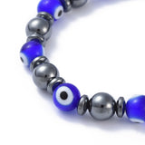 Handmade Evil Eye Stretch Bracelet Non-Magnetic Hematite Blue 2-1/4"(5.8cm) Z239