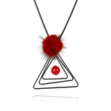 FoxTail Black Red Imitation Fur Red Bead Triangle Long Necklace L79