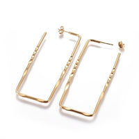 304 Stainless Steel Stud Earrings Rectangle Gold 74x30 2mm Pin: 0.8mm A194