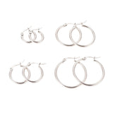 Stainless Steel Hoop Earrings Mixed Size Silver 15~31x14~29x2mm 4Pairs Z384