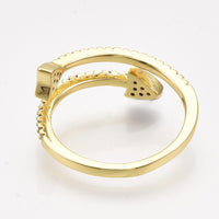 Brass Micro Pave Cubic Zirconia Cuff Ring Arrow Size 7 Adjustable 17mm P444