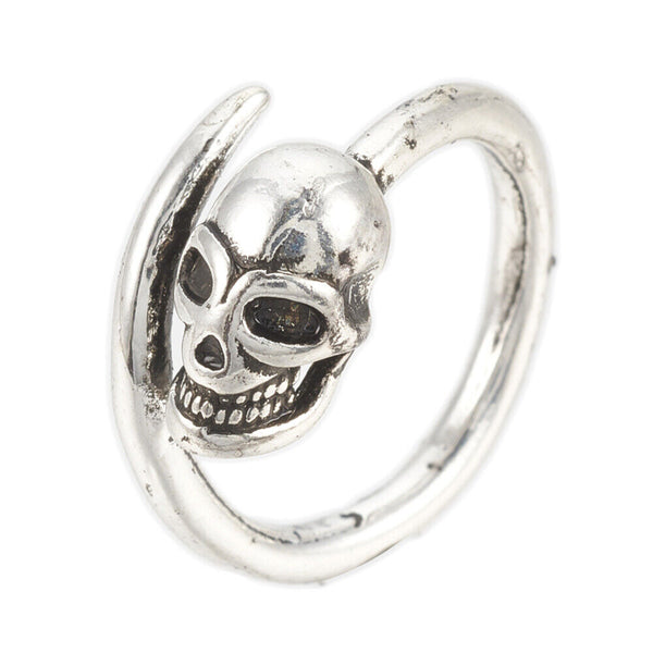 Ring Alloy Finger Ring Skull Antique Silver Size 7 Adjustable 17mm P397