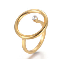 304 Stainless Steel Hollow Finger Rings Rhinestone Round Gold Size 7 17mm  A8
