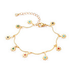 Enamel Charm Bracelet Bar Stainless Steel Lobster Flower Gold 7.3" Z166