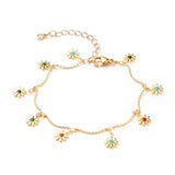 Enamel Charm Bracelet Bar Stainless Steel Lobster Flower Gold 7.3" Z166