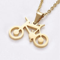 Stainless Steel Set Earring Pendant Necklace Bike Gold 18" P800