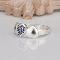 Sterling Silver Plated Blue Zirconia Heart Band Ring Size 8 B76