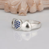 Sterling Silver Plated Blue Zirconia Heart Band Ring Size 8 B76